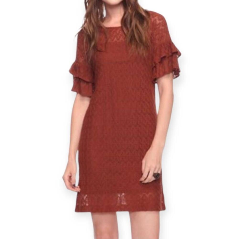 FOREVER 21 LT. BROWN CROCHET/LACE LIKE DRESS SZ.M EUC.
